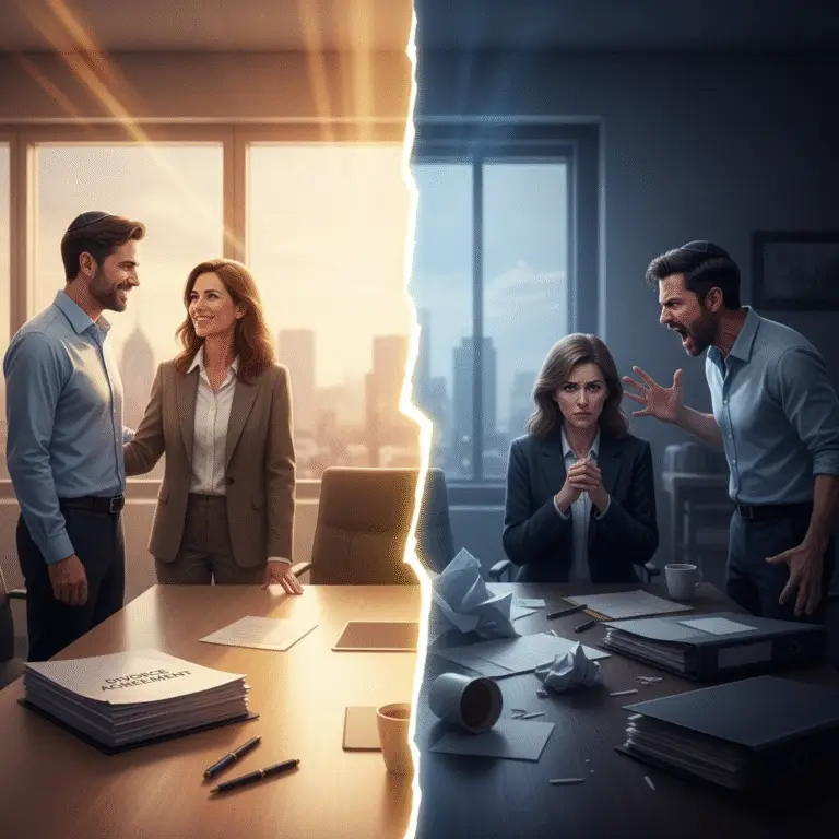 תמונה המתארת גירושין בהסכמה וגירושין שלא בהסכמה בין בני זוג יהודיים
