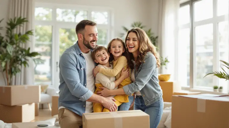 משפחה מאושרת בבית חדש